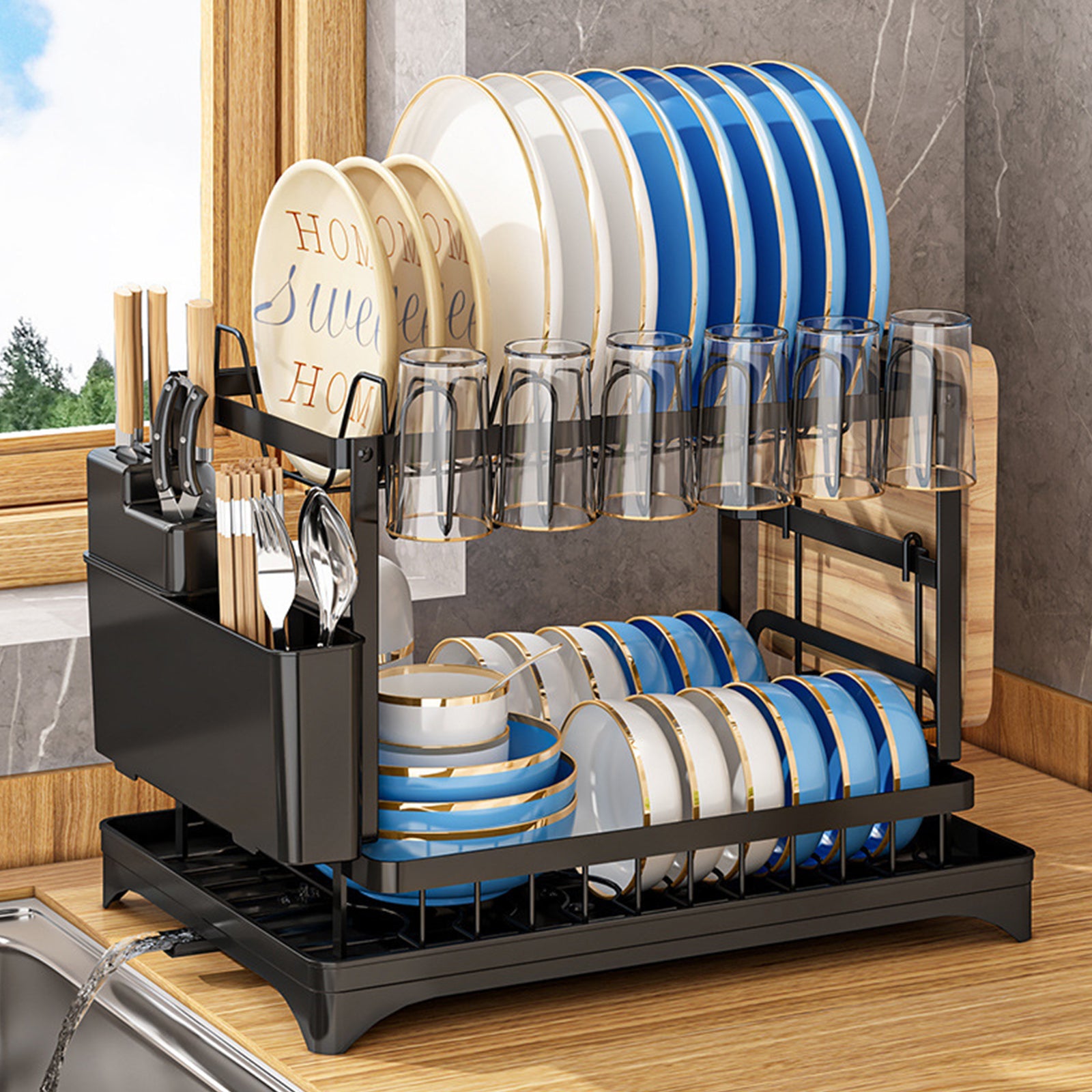 DryDasher - Two-Tier Dish Auto Drying Rack